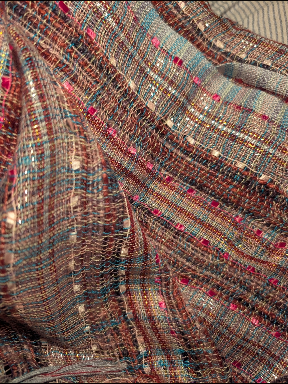 EUC Mix Nouveau 2016 Open-Weave Fringe Scarf Earth Tones Muted Purple - No Tag